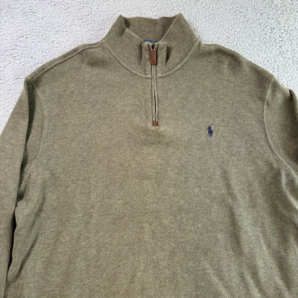 Polo Ralph Lauren Sweater Mens XL Green 1/4 Zip Pullover Cotton Preppy - Picture 3 of 9